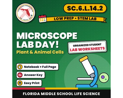 Cover: Microscope Lab Worksheets, Parts of a Microscope, Plant and Animal Cells, Low Prep STEM Lab, Middle School Life Science