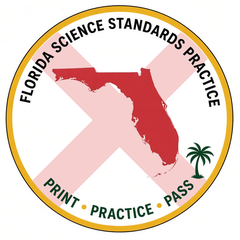 Florida Science Standards Practice logo: a red Florida with a sabal palm